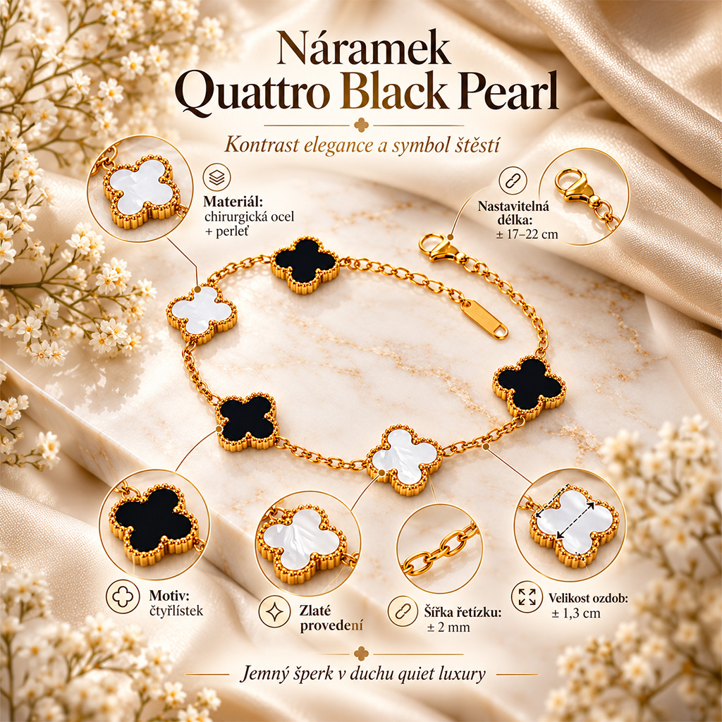 Dámský ocelový náramek Quattro Black Pearl 5